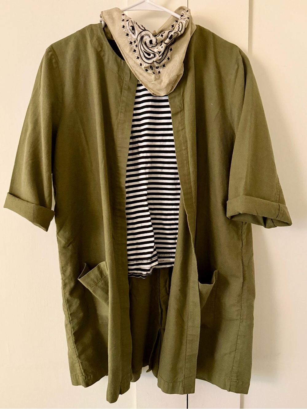Eileen Fisher Olive Green Open-Front Shirt Jacket